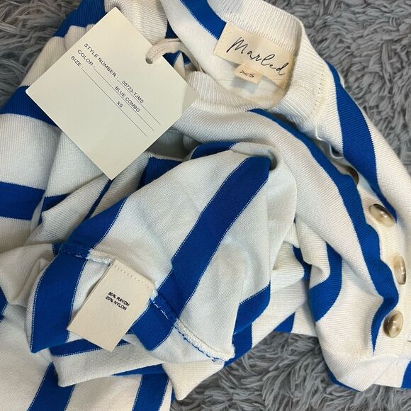 Marled Ivory Drop Shoulder sweater blue white stripes. XS NWT sailor anchor - Picture 8 of 8